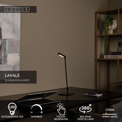 Lucide LAVALE - Schreibtischlampe - LED Dim. - 1x3W 2700K - Schwarz
